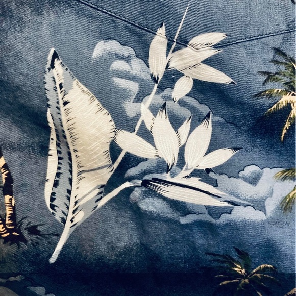 PALMWAVE Hawaiian Surfer Palm Trees Island Blue Shirt Surfer Tropical Men Medium - Picture 10 of 16